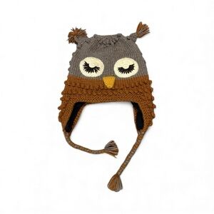 Kid’s Brown Owl Knit Beanie with Ear Flaps